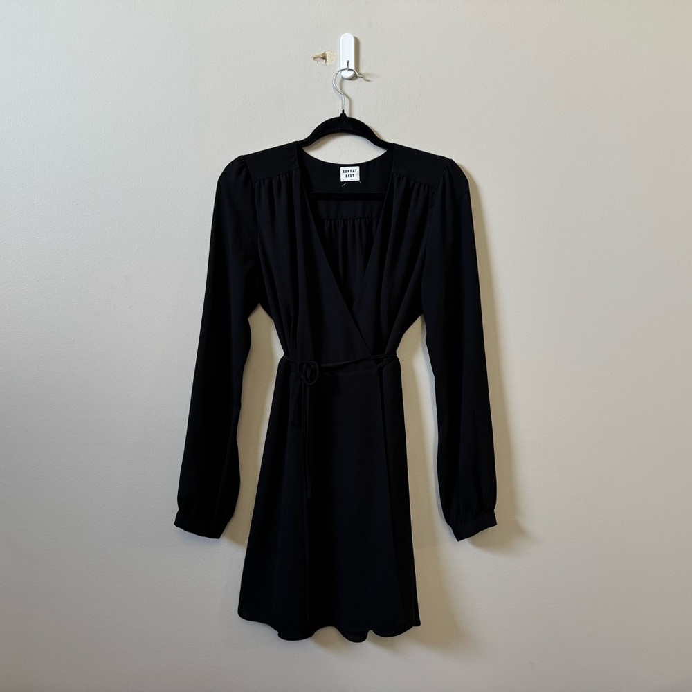 Sunday Best Black Long-Sleeve Mini Wrap Dress